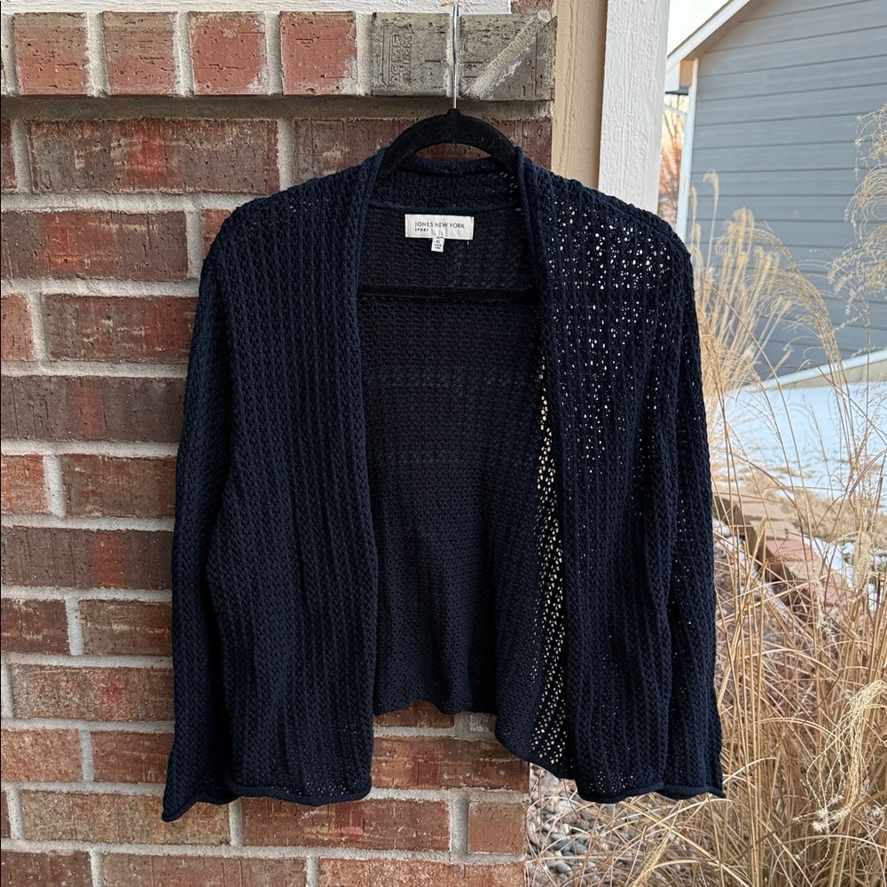 Jones New York Sport Ladies XL Open Knit 🧶 Navy Blue Cardigan